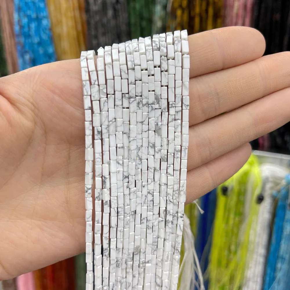 Natural White Yellow Blue Turquoise 2x4mm Rectangular Cuboid Tube Beads Loose for DIY Bracelet Necklace Earrings Making