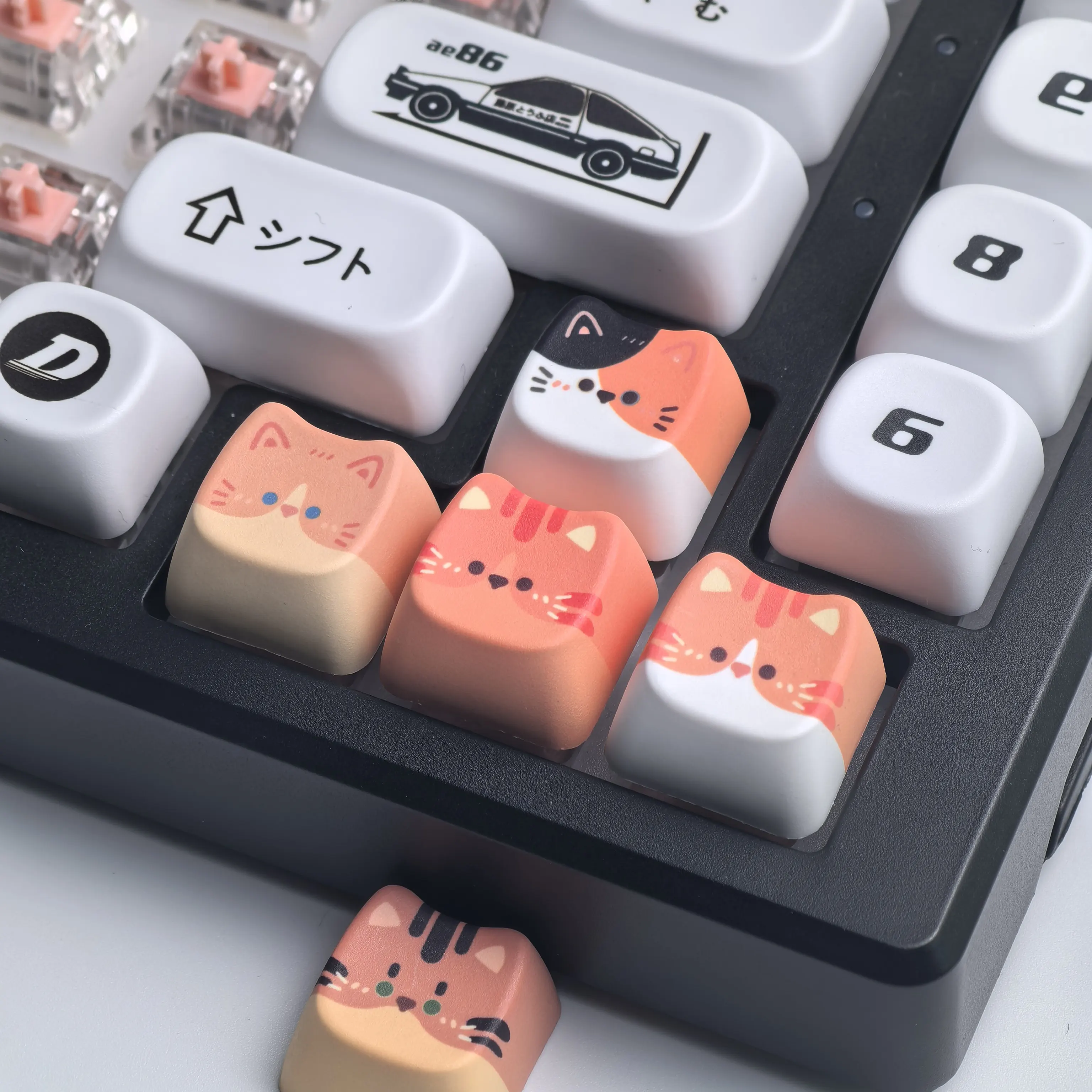 MAIMOOOCute Cat Keycaps 5PCS MAO Pbt Personalized Custom Keyboard Keycaps For Aula/Ajazz Kitten Puppy Key Caps