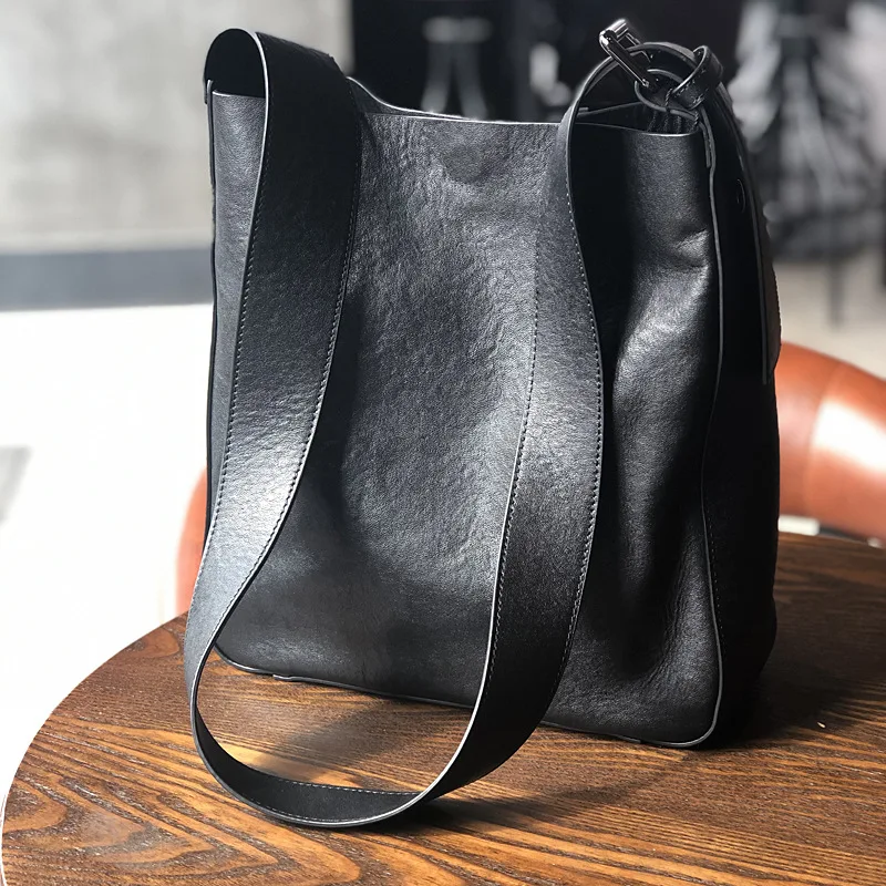 Autumn and Winter New Big Leather Wide Shoulder Strap First Layer Cowhide Shoulder Bag Retro Korean Version Temperament