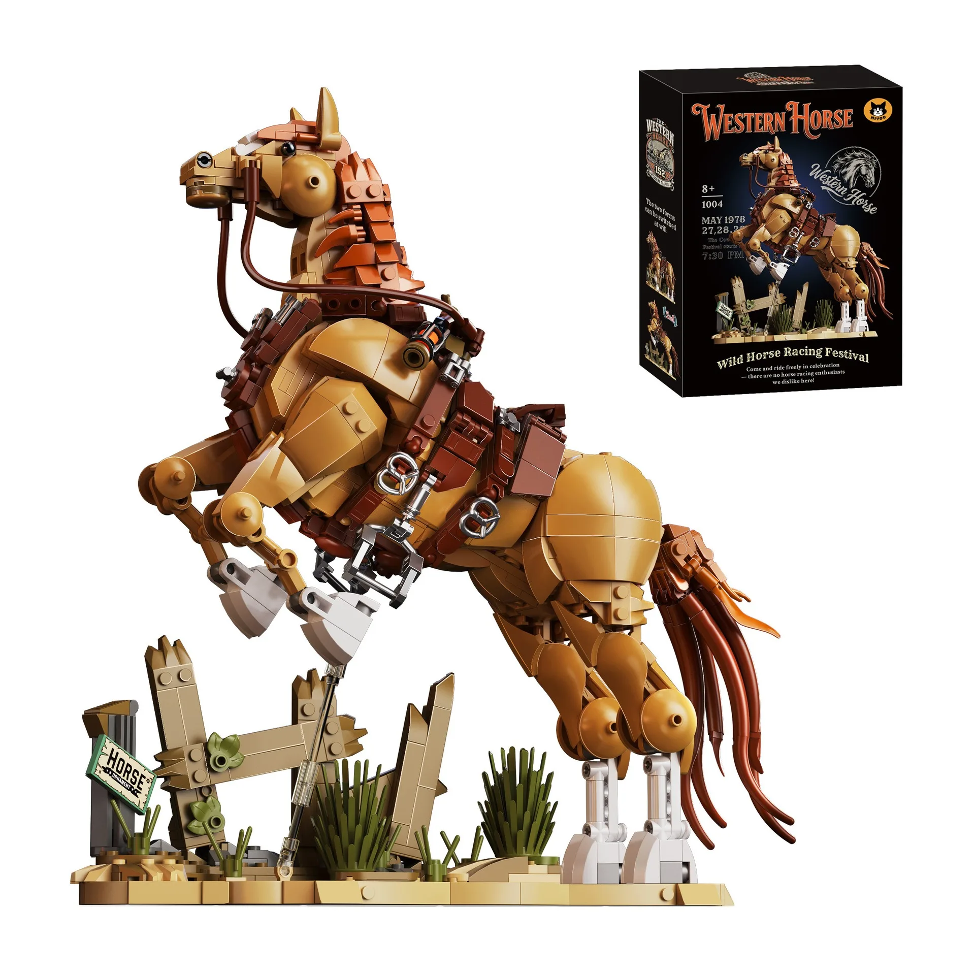 Western Cowboy Horse Building Block Model Assembled Desktop Puzzle Ornament Creative DIY Assembled Trendy Toy Models