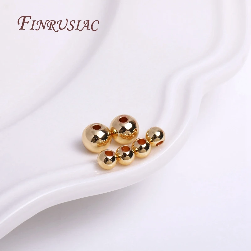 2/2,5/3/4/5/6MM Runde Nahtlose Perlen 14K Gold Überzogene Metall glatte Spacer Perlen Für Armband Hohe Qualität DIY Schmuck Zubehör – Detail 14