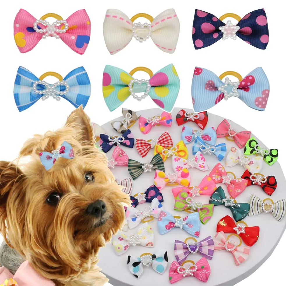 10/20/30pcs mix Dog Rubber Bands Grooming Star Heart Bowtie Bows Cat Hair Bows Accessories Pet Supplier