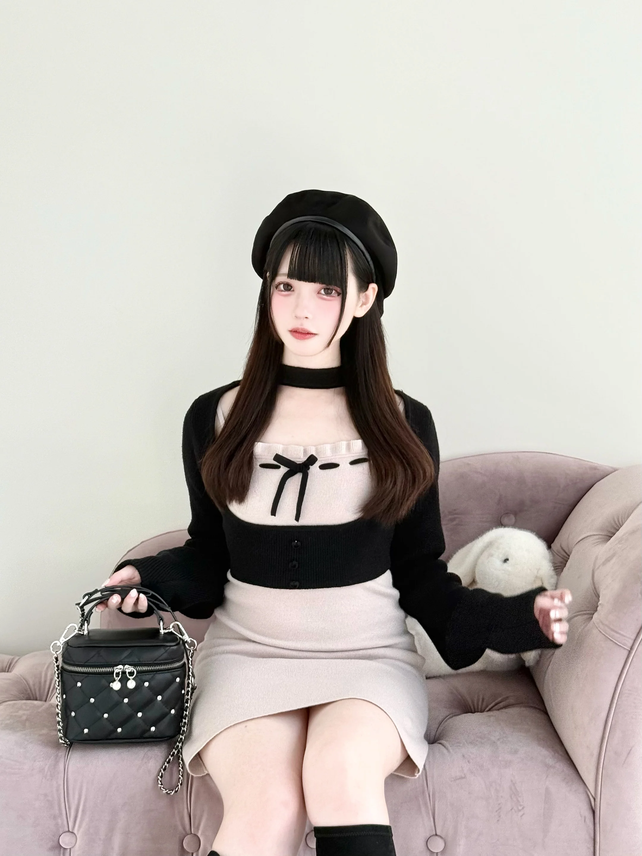 Japanese Style Mass-Produced Sweet Knitted Dress Smock 2-Piece Set New Autumn Girls Women Slimming Sweet Elegant Mini Dress