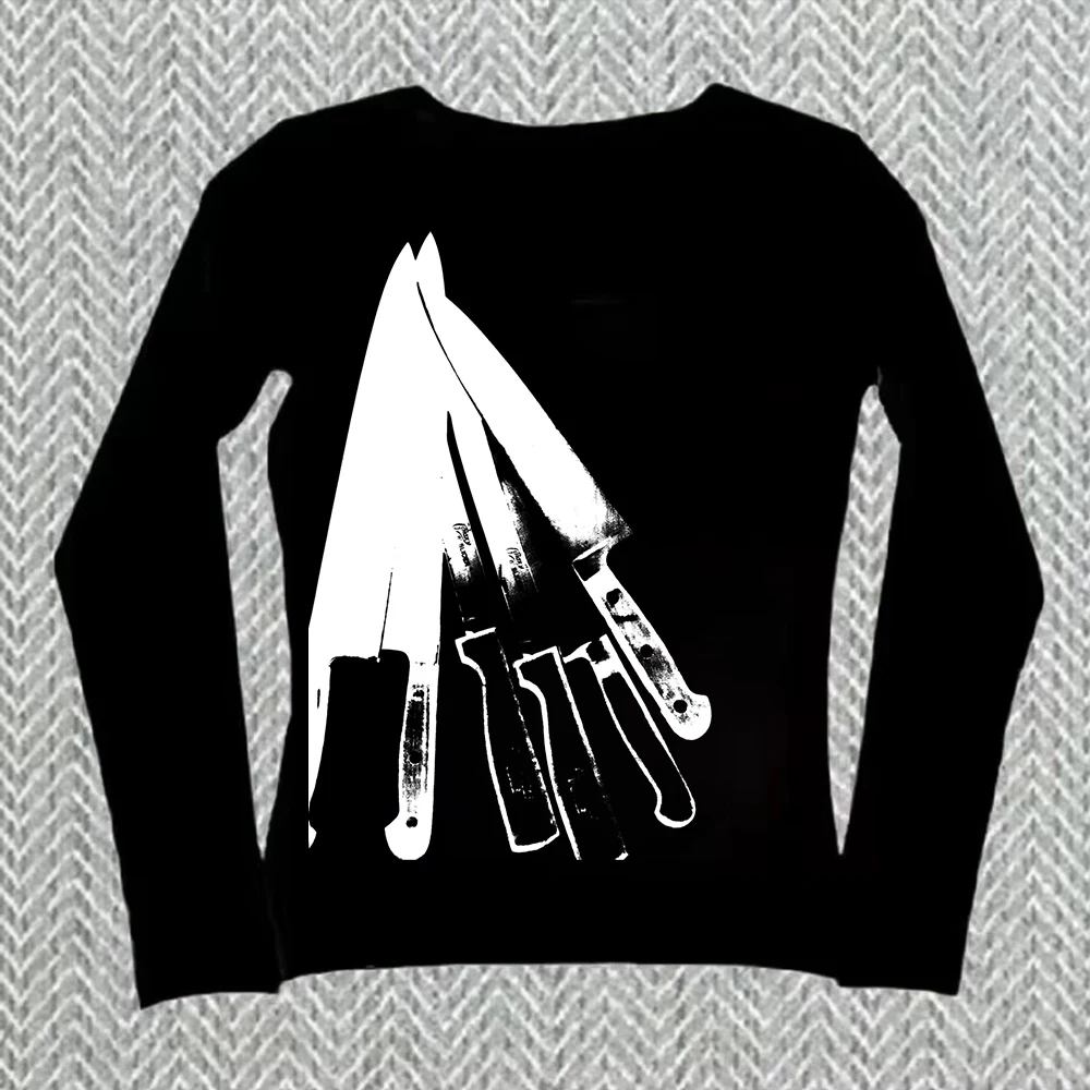 Camisetas Vintage de manga larga Harajuku y2k de los años 90 para mujer, Tops con gráfico gótico Punk, ropa de manga larga, Tops Retro de invierno y otoño para chica Emo