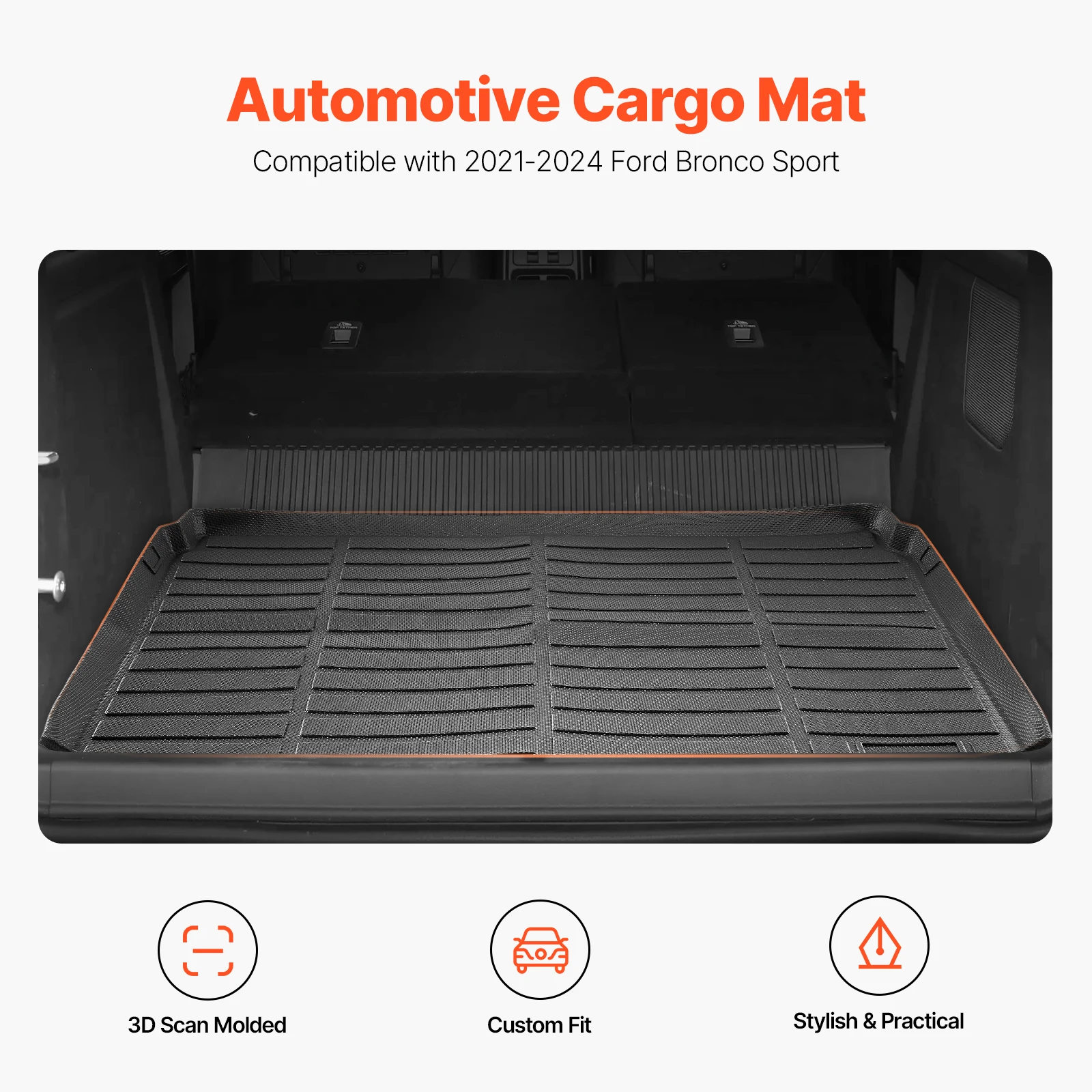 SucceBuy Cargo Mat Compatible with Ford-Bronco-Sport 2021 2022 2023 2024 3D Scanning Durable TPE Trunk Protector Replacement