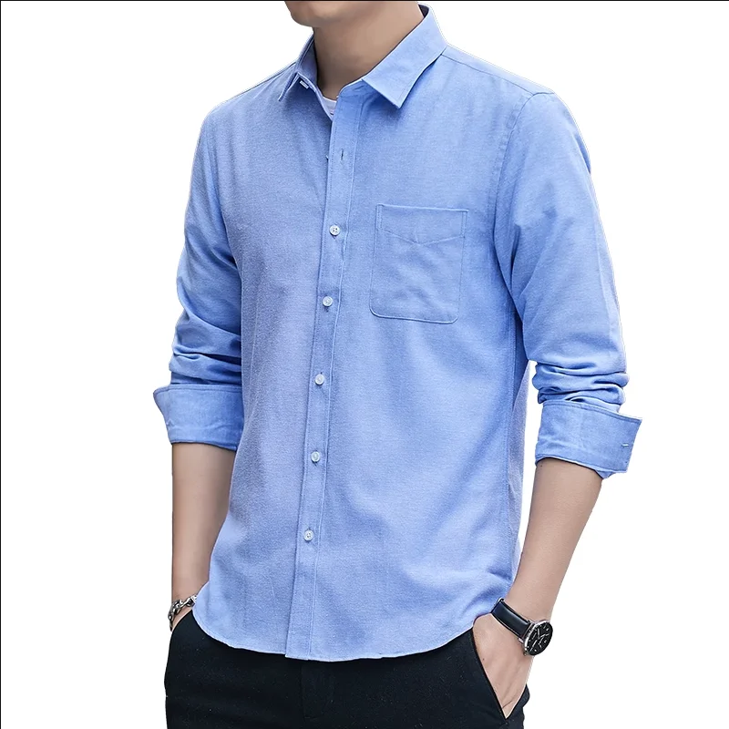 2023 New Men Long Sleeve Shirt White / Grey Business Casual Lapel Top Large Size 5XL Solid Color Slim Fit Clothing