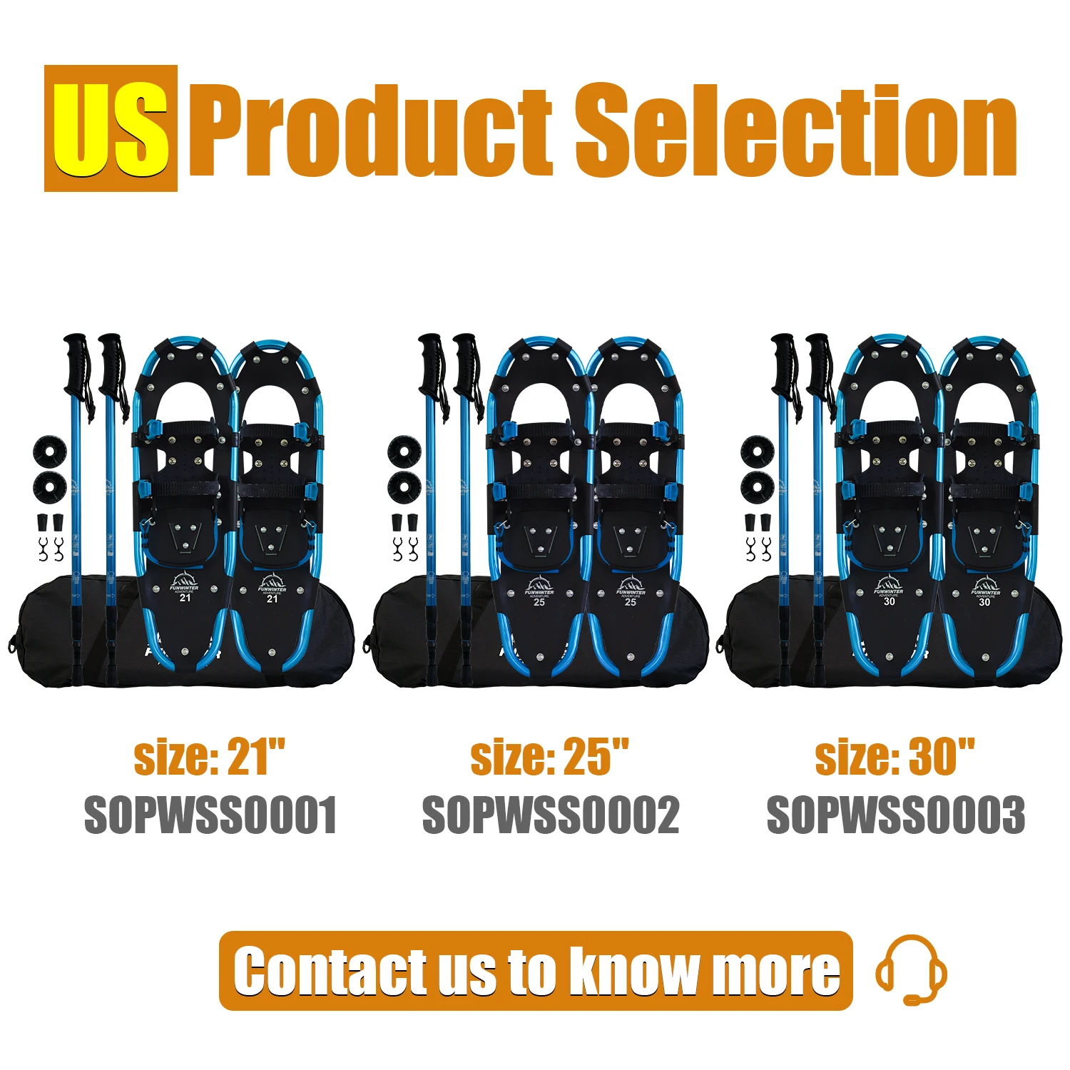 US Free Shipping Dropshipping Wholesale Double Ratchet Binding Country Snowshoes with Snow Battle Hiking Snowshoes with Ski Pole