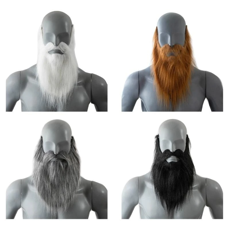 652F 1/4Pcs Fake Beard Costume Halloween Mustache Costume Cosplay Costume Beard Festival Party Supplies for Kids Adults Gift