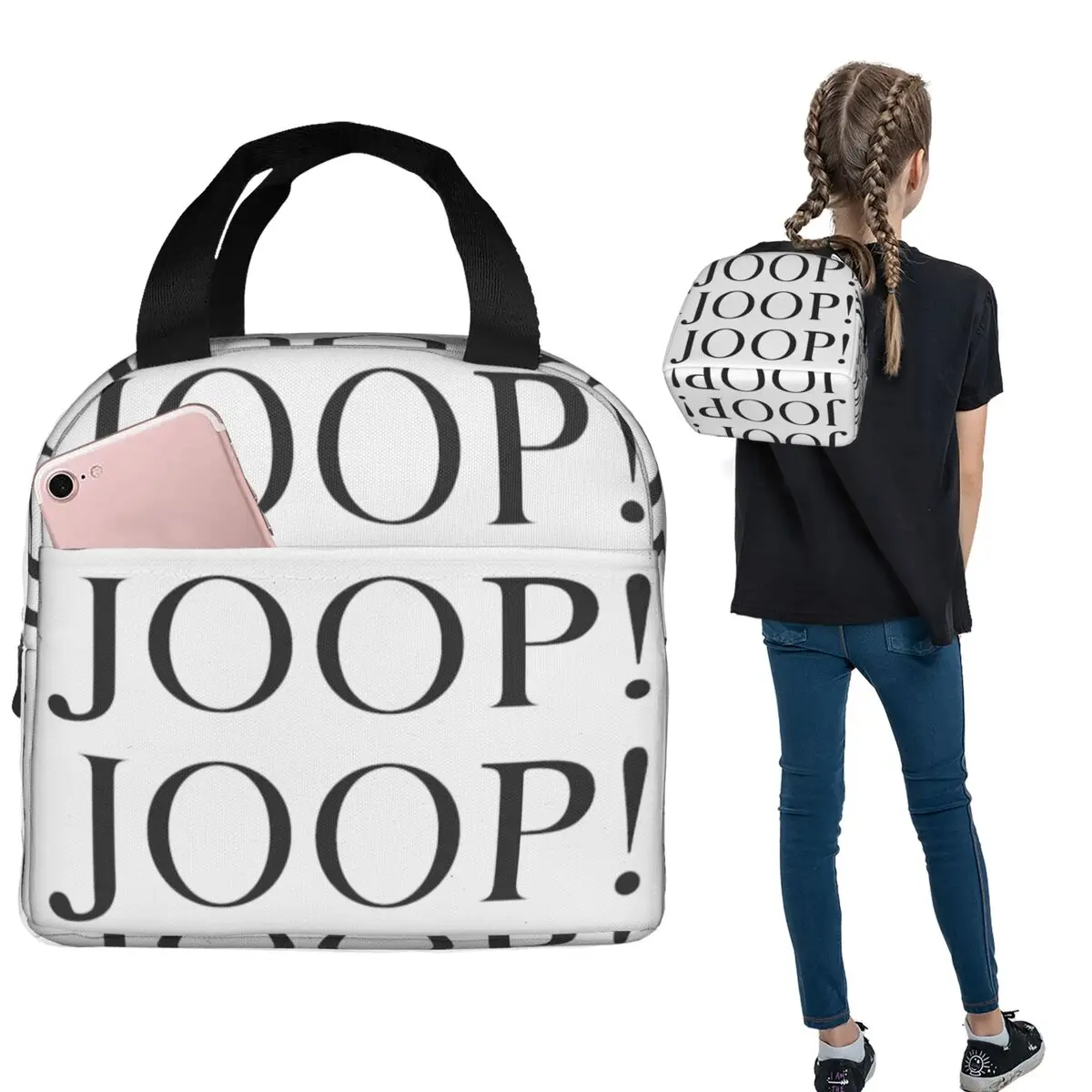 

Fashion Joop Logo Insulated Lunch Bag for Women Kids Portable Food Boxes Thermal Lunch Box Tote