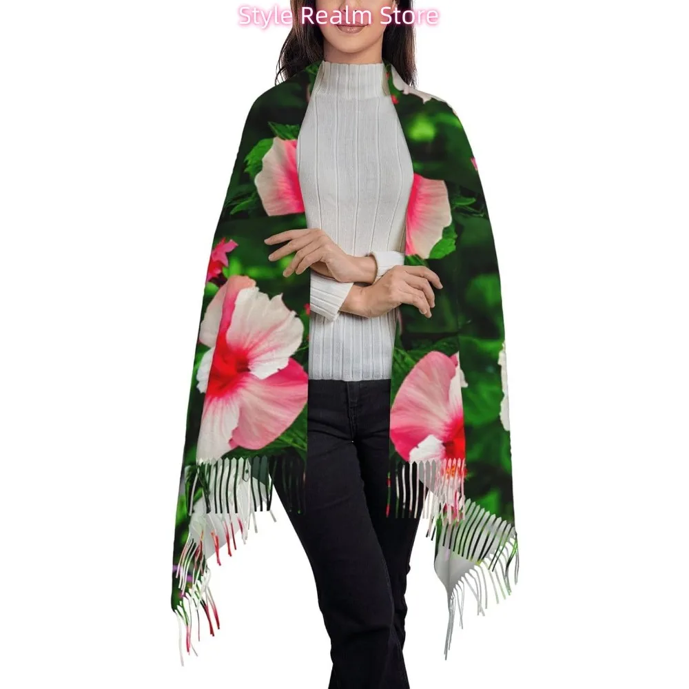 زهور الكركديه طباعة المرأة أزياء الشتاء وشاح لينة نمط طويل الدافئة شال الأوشحة يلتف #3