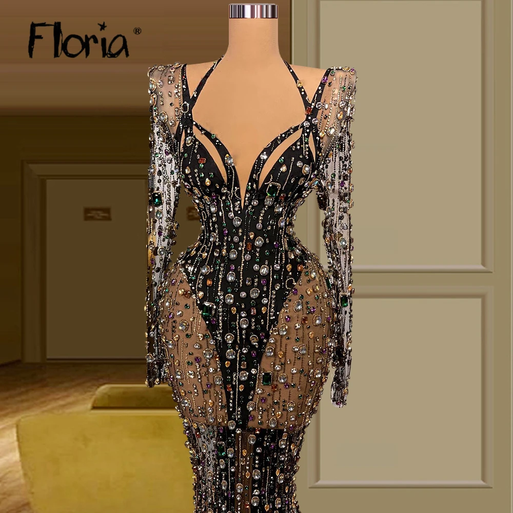 Vintage Rhinestones Luxury Evening Dress 2023 Black Crystals Mermaid Wedding Party Gowns Gala Formal Prom Dresses Customized