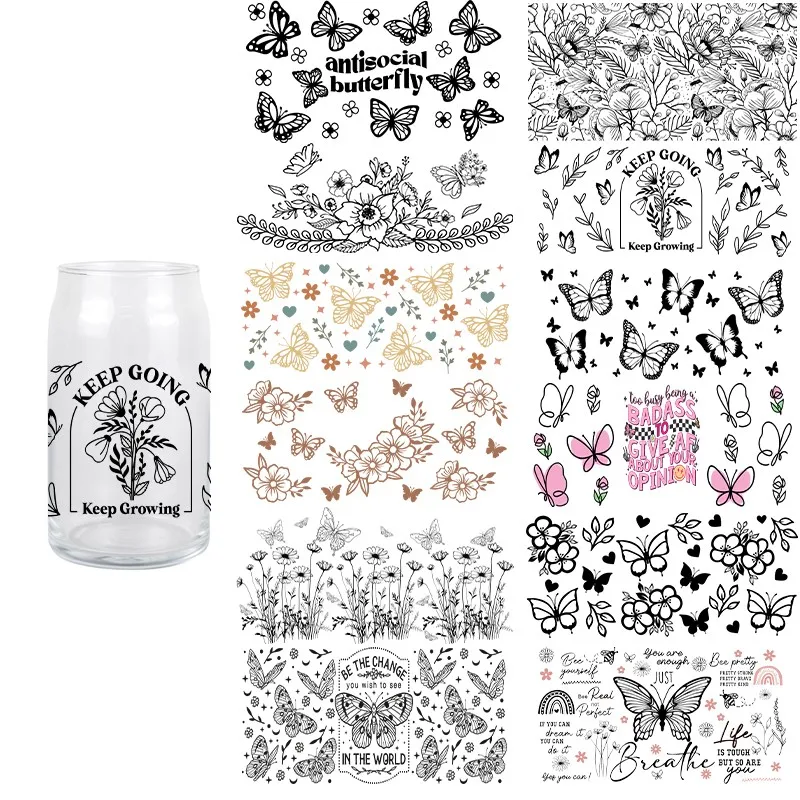 Butterfly Theme Series UV DTF Transfer Sticker Wraps Cup 3D DIY Fashionable 16 OZ Custom Design Decals High Quality UV DTF