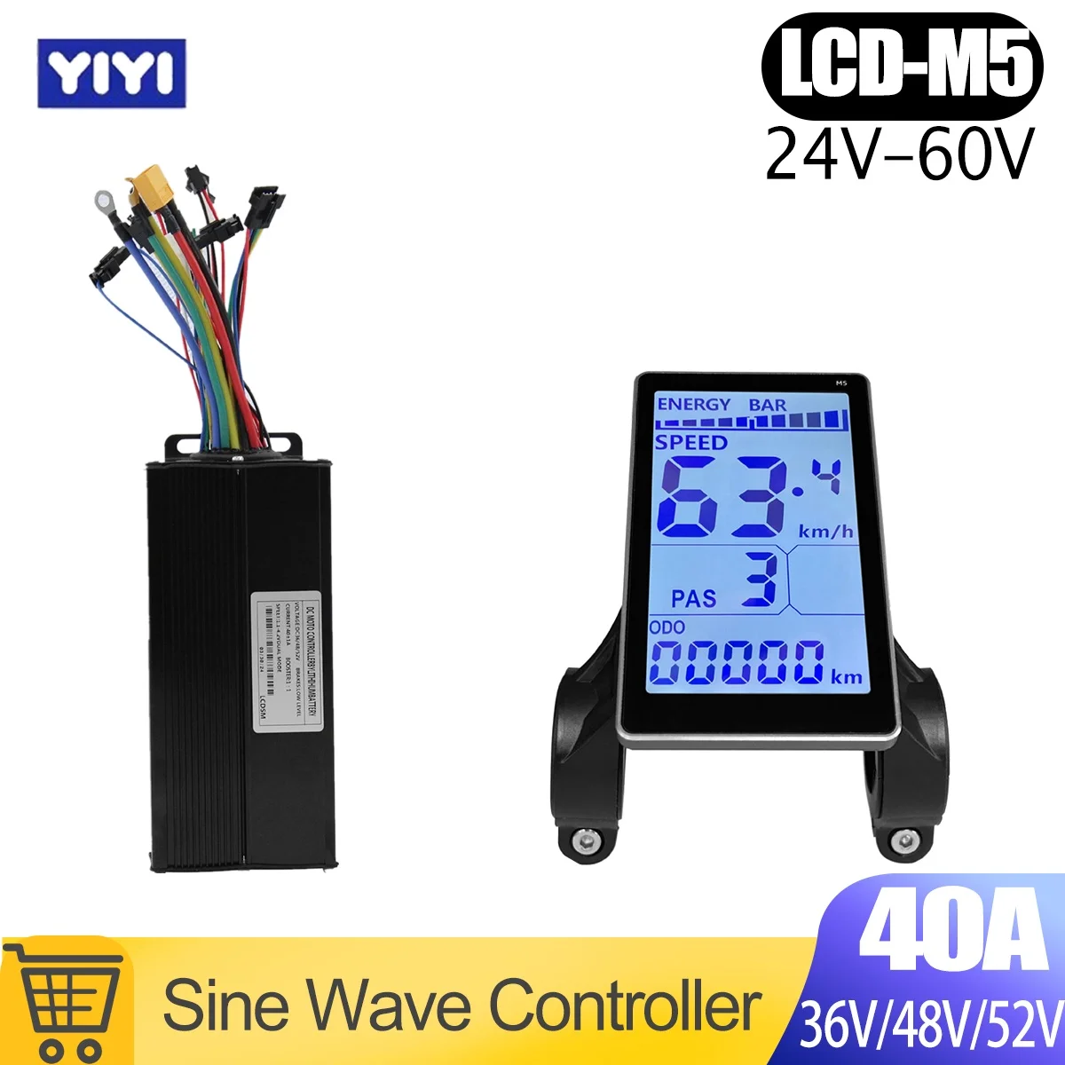

40A E bike Sine Wave Controller Use With 1500W/2000W Motor 32V48V52V Tri-Mode Controller M5 Display Protocol 2 Display