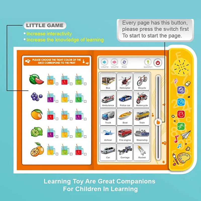 Kids' English Learning Intelligence Touch Book Early Education Knowledge With Sound Function Reusable Pen Birthdays Gift