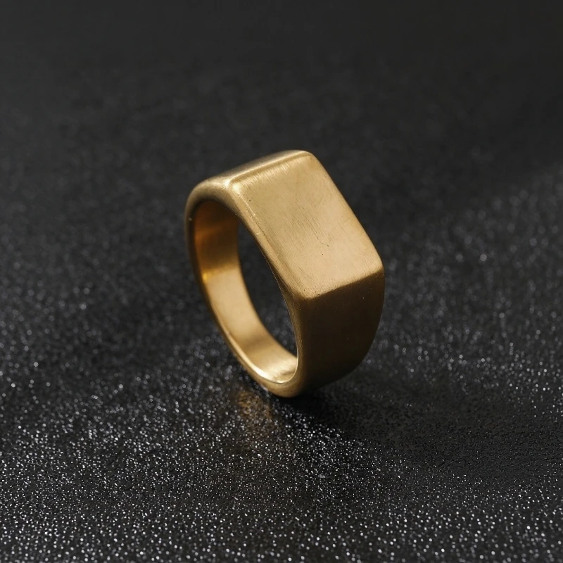 Square Band Flat Top Signet Ring Frosted Gold/Silver Color Stainless Steel Vintage Rustic Women Men Jewelry
