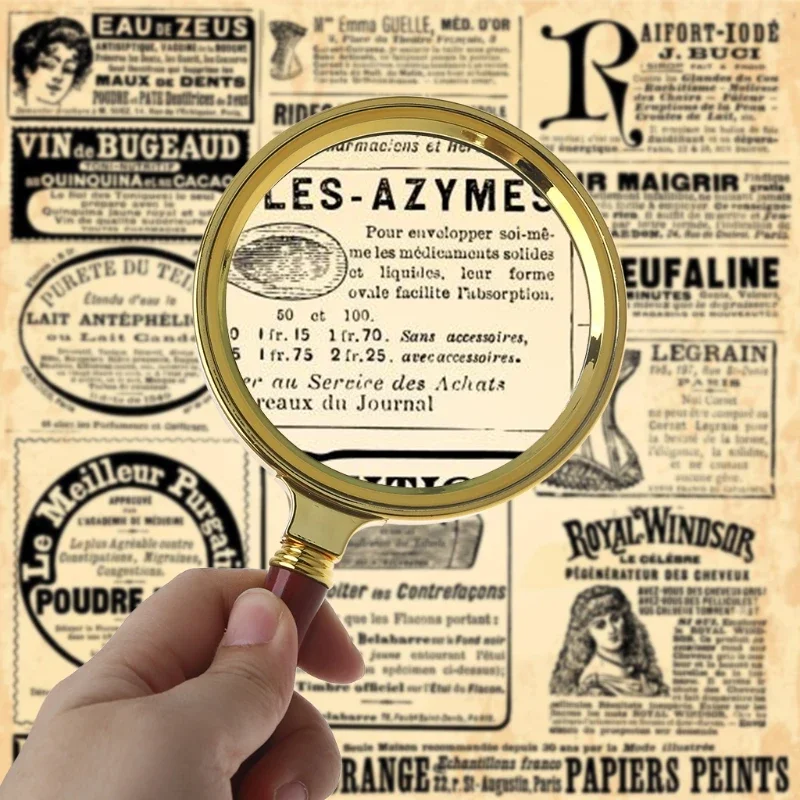 High-definition Handheld Magnifying Glass with Retro Handle, Eye Loupe, 10X Magnifier, 60mm, 70mm, 80mm