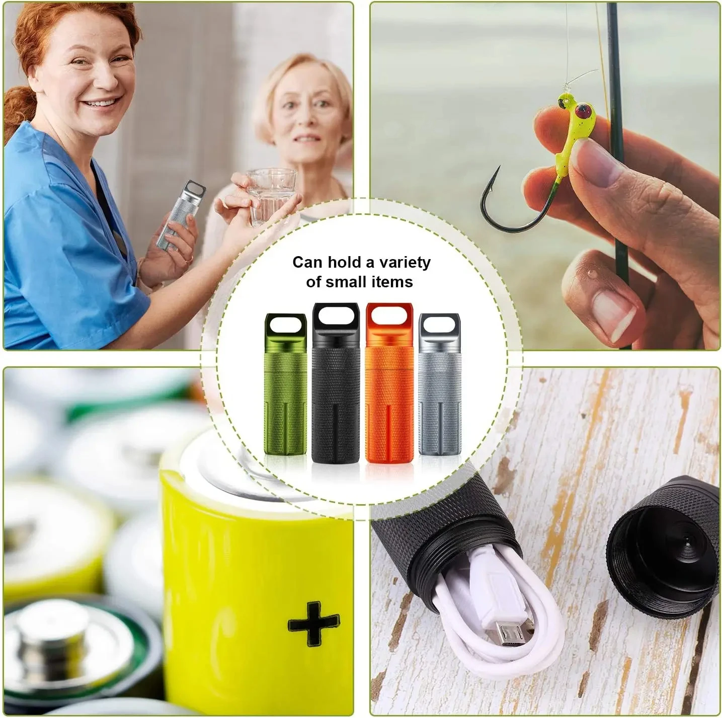 Wasserdichter, luftdichter Aluminium-Pillenbehälter mit Schlüsselanhänger, tragbare EDC-Kapsel-Pillenflasche für Reisen und Outdoor-Aufbewahrung – Detail 6