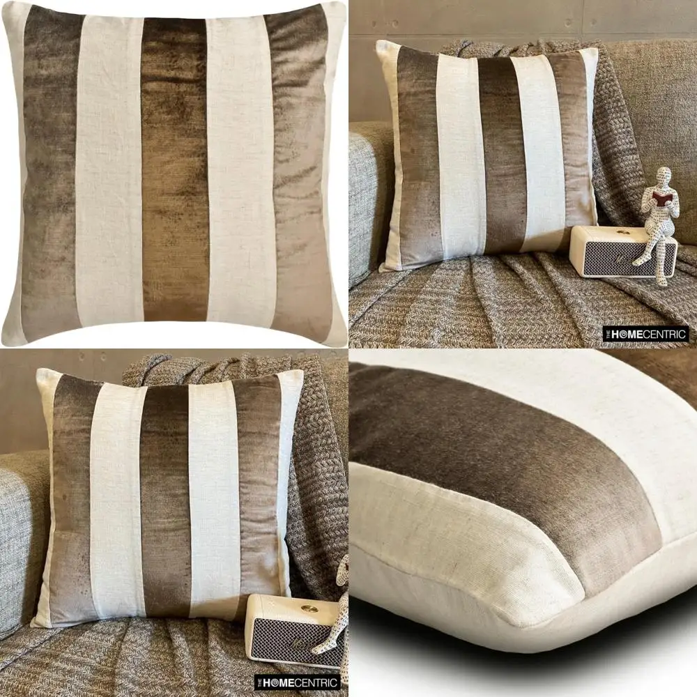 

Velvet Patchwork Throw Pillow Covers, Brown, 14x14 Inches, Set of 2, Sofa Decorative Pillowcases