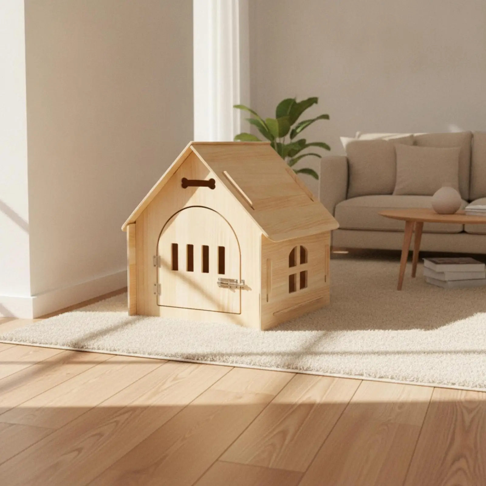 Wood Cat Shelter House for Indoor Outdoor Pet with Hinged Door and Airflow Openings for Cozy Privacy
