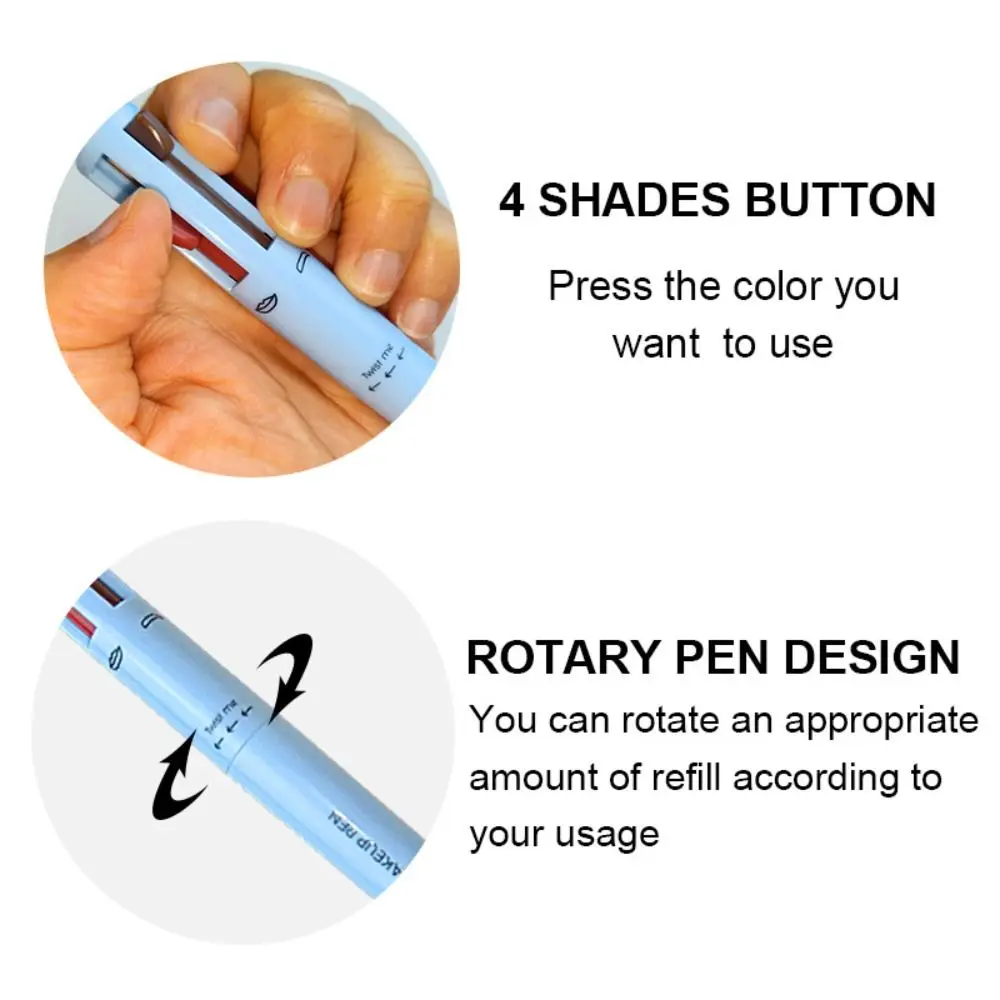 Evidenziatore glitterato a colori facile e duraturo Strumento cosmetico impermeabile Penna per trucco 4 in1 Matita per sopracciglia Pennarello per tatuaggi Penna per labbra