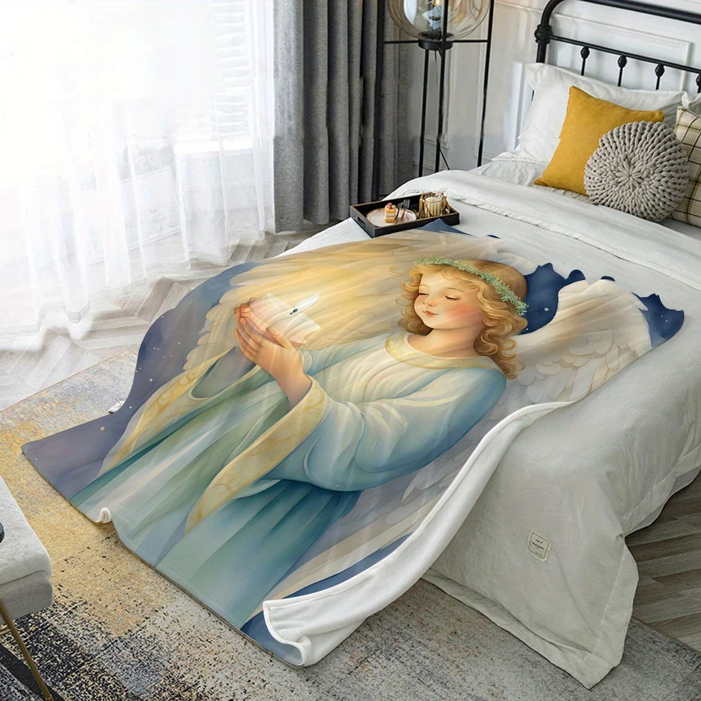 Angel Wings Comfort Flannel Blanket - All-Season Lightweight Warm Throw, Ideal for Couch,, Travel, and Office Naps - Perfect Gif