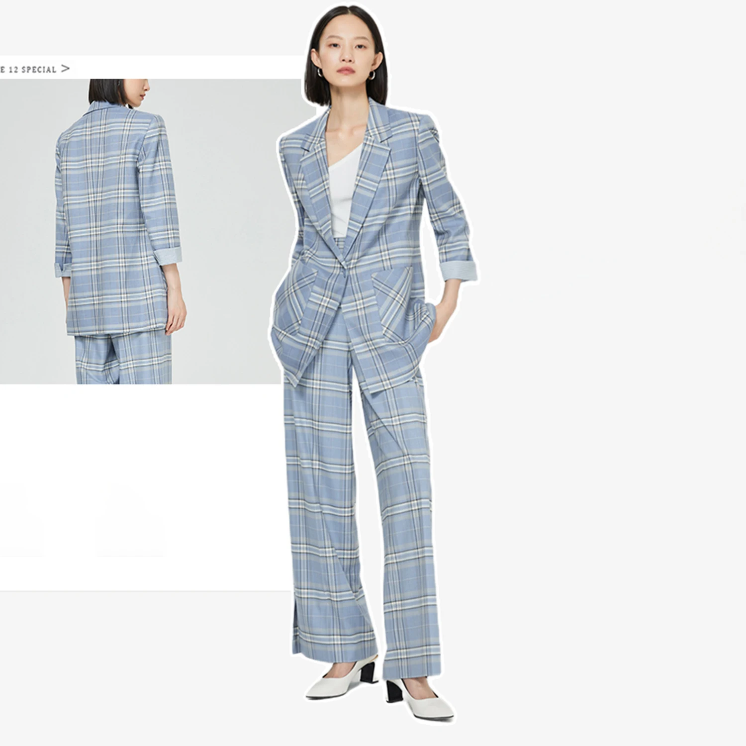 Allingentle Plaid Pants Suit Women's 2 Piece Set Fashion Wide Pantsuit Set for Lady Office Casual Outfits Customize