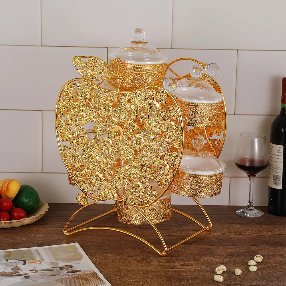 Exquisite windmill rotating pattern dried fruit box snack plate metal moon shape creative living room fruit plate wholesale