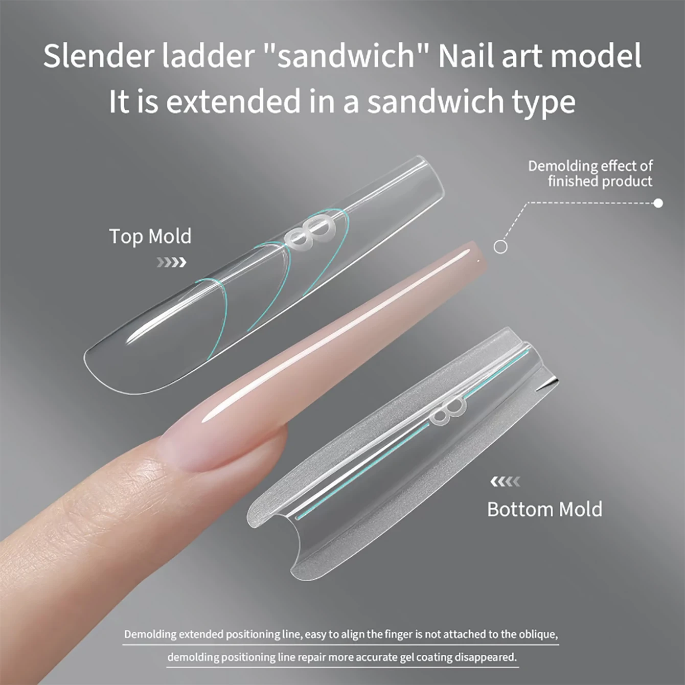 Sandwich-Nagelmembran für feine, trapezförmige, längliche, ovale Nägel; schnelle Verlängerung mit Kristallgel; keine Form erforderlich