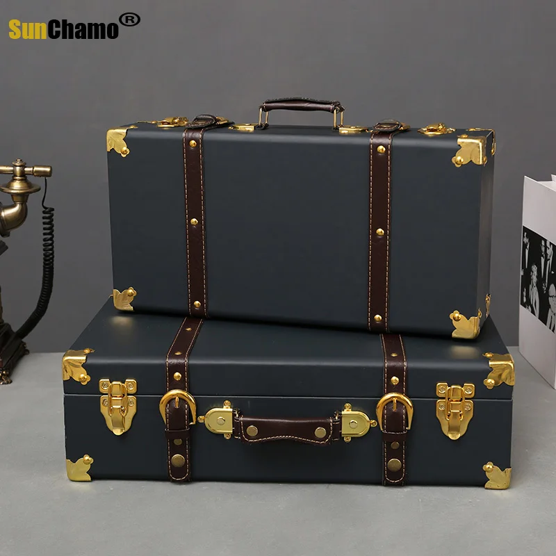 New Luxury Vintage Trunk Travel Hand Big Suitcases Leather Luggage Carry-on Under Bed Clothing Organizer Storage Box Antique Bin