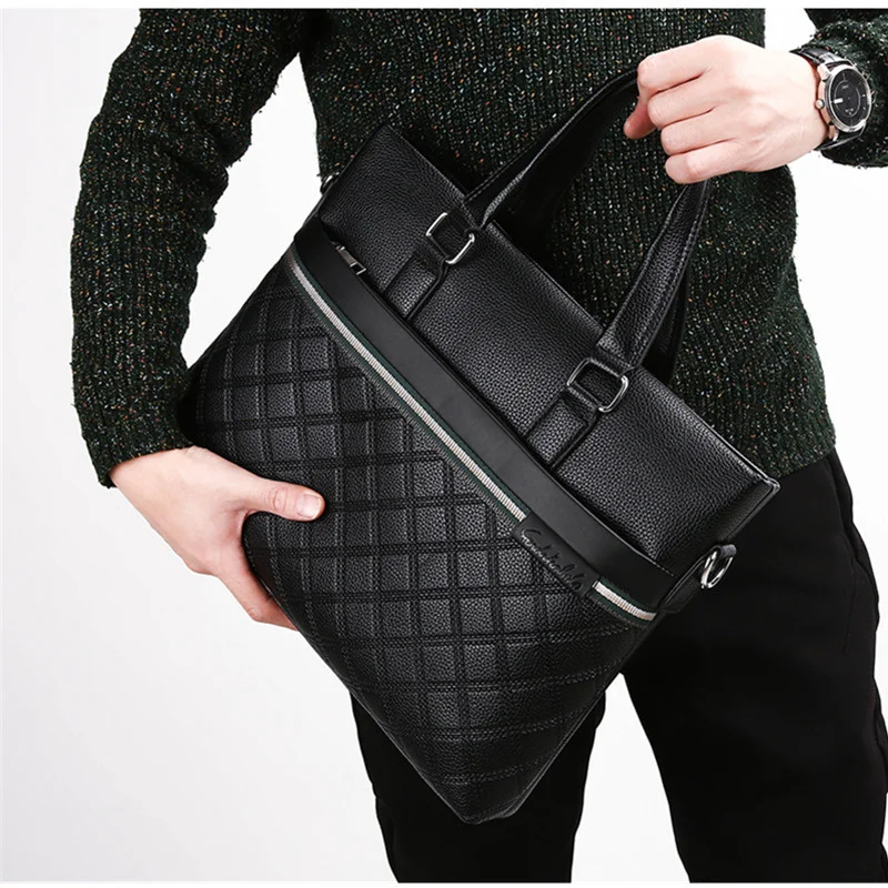 Men Handbag Set Classic Shoulder Bag Leather Bags For Man Briefcase Business Men\'s Classic Plaid Design Bolsos Hombre 2024 New