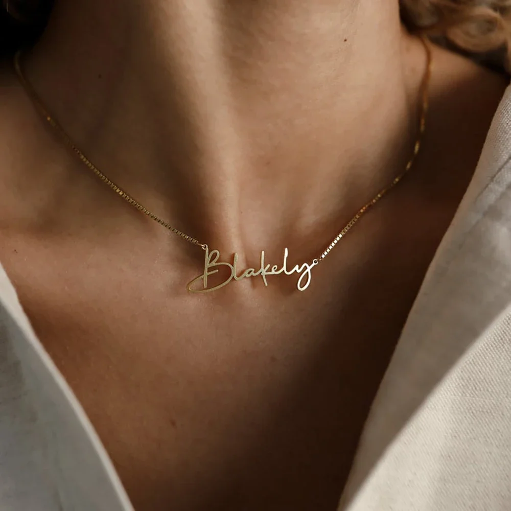 

Custom Name Necklace for Women Personalised handwritten font Stainless Jewelry Box Chains Pendant choker Gifts kingdom hearts