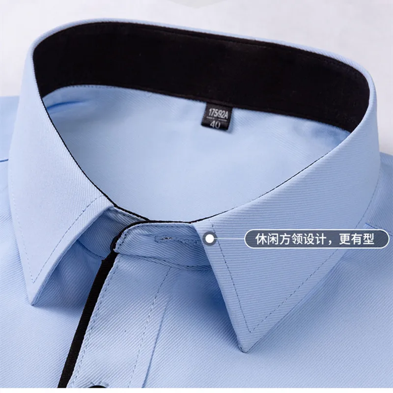 New Fashion Plus Size Long Sleeve Solid Color Regular Fit Men\'s Social Casual Business White Black Dress Shirt 5XL 6XL 7XL 8XL
