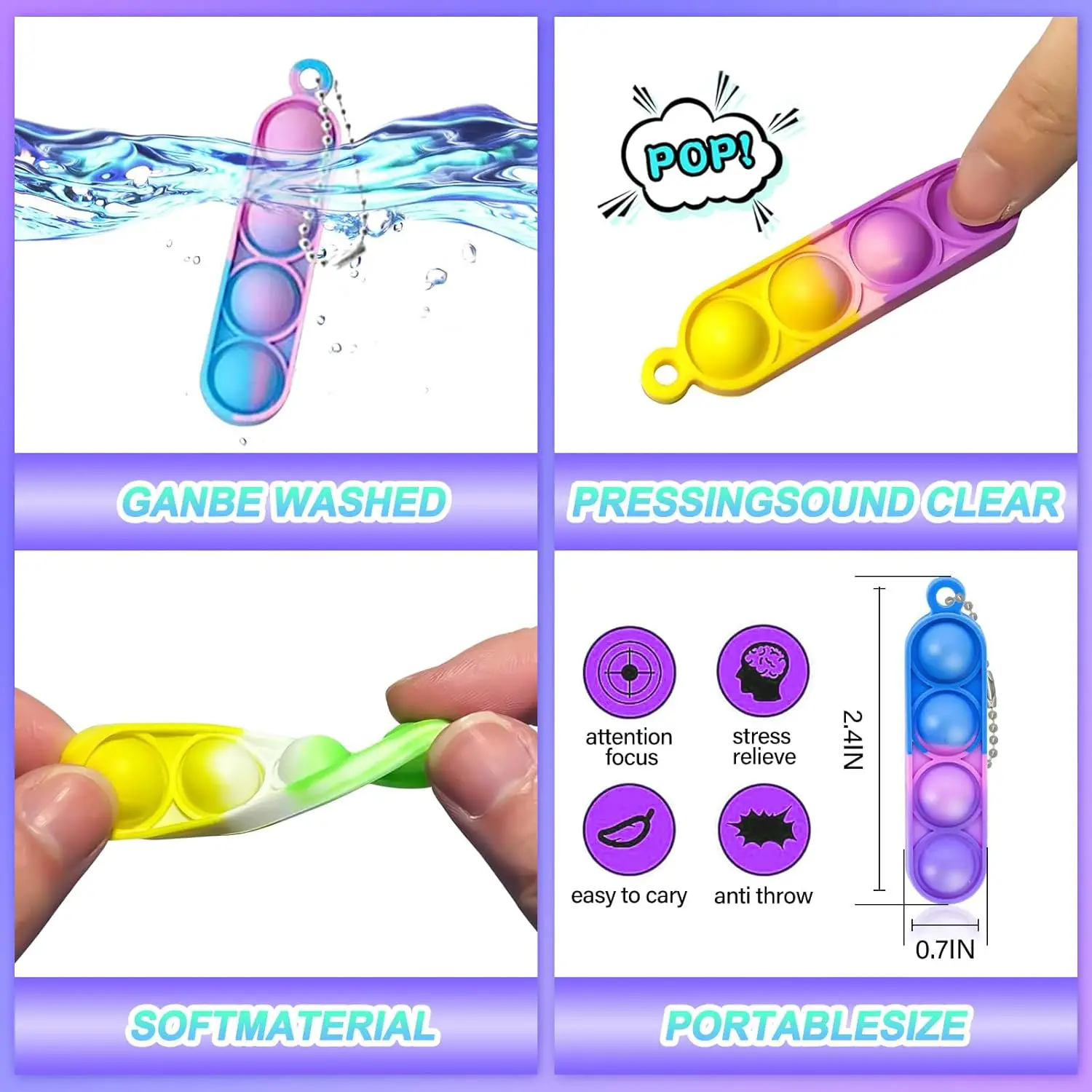 10/20/30/80/150 Pcs Bulk Mini Pop Fidget Toys Kids Sensory Keychain Party Favors Toddler Birthday Carnival Bag - view 2