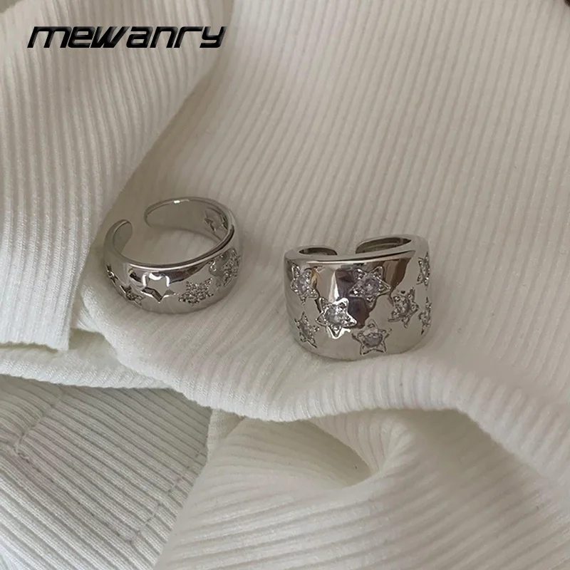 Mewanry-Anillo de dedo ajustable con forma de estrella para mujer, joyería apilable de moda, industria ancha y pesada, regalo para fiesta de cumpleaños