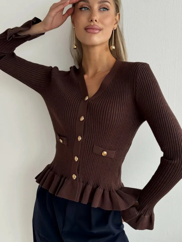 Tossy الصلبة خمر سترة برقبة على شكل v سترة للنساء Stringy Selvedge التنقل الشارع الشهير ضئيلة الخريف 2025 سترة الإناث #5