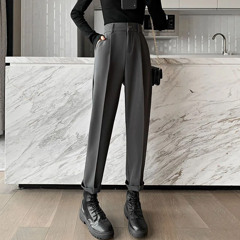 Lucyever Women Fashion Straight Suit Pants High Waist Office Wear Formal Pencil Pants Ladies Korean All-Match Baggy Trousers