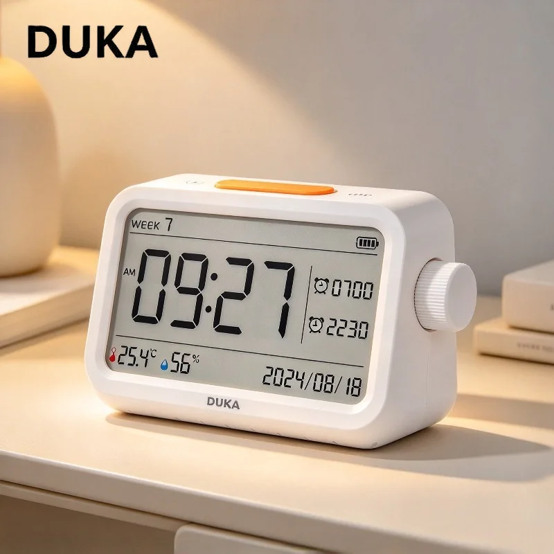 DUKA ATuMan Multifunctional Digital Thermometer Hygrometer Large LCD Screen Desktop Clock For Household Bedroom Office Use