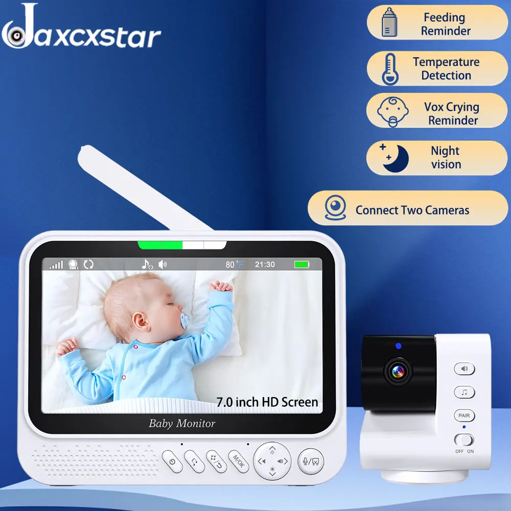 

7.0 Inch Wireless Video Baby Monitor 720P 2X Zoom Two Way Audio Night Vision 5000mAh Battery Protection PTZ Surveillance Camera