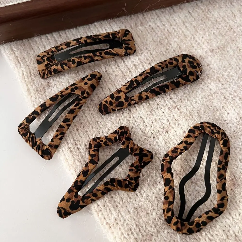 Personalized Hollow Leopard Print Hair Clip Cloth Alloy Star Hairpin Side Barrettes Metal Travel