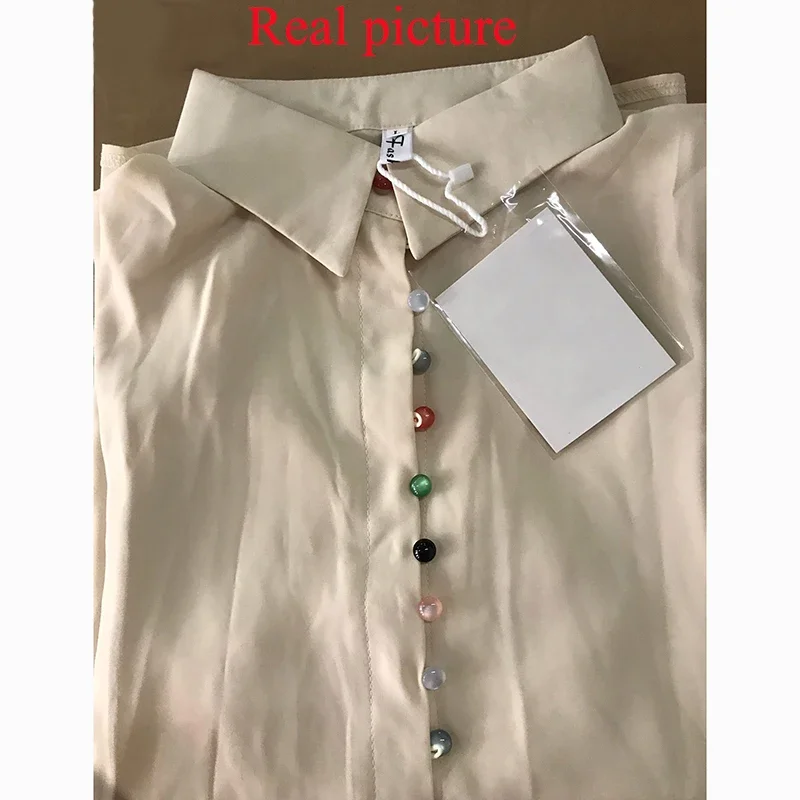 2023 Satin Silk Women Colorful Button Up Shirt Elegant Spring New Casual Ladies White Shirt Tops Chic Vintage Women Blouse 18834