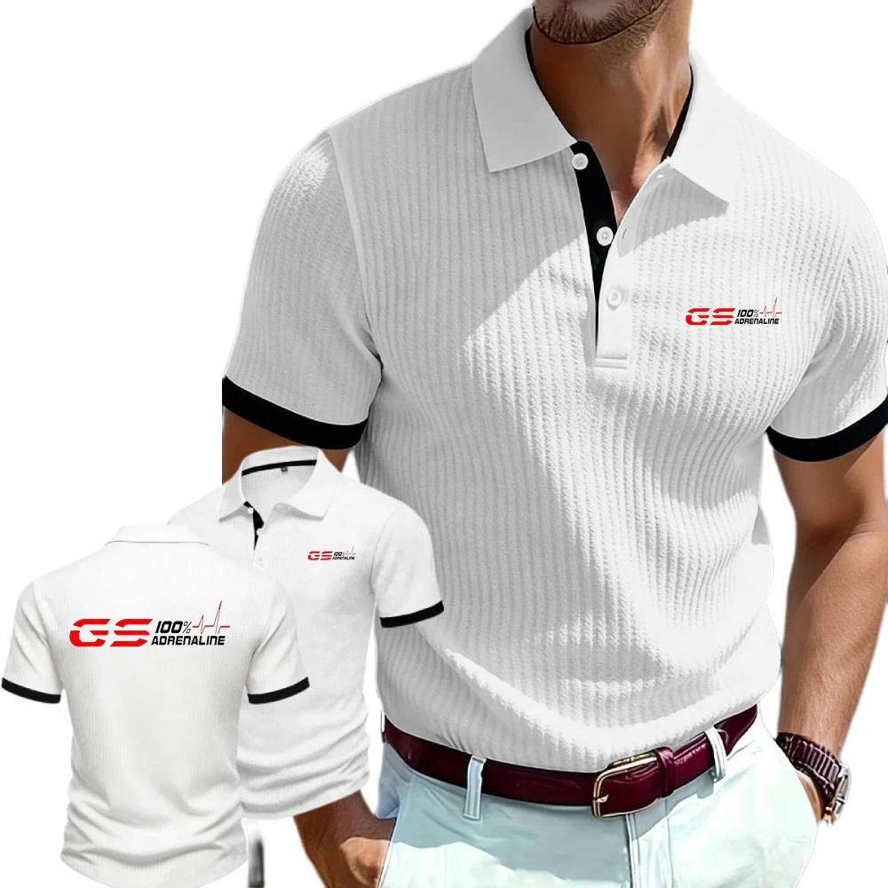 Men's Lapel Knitted Polo Shirts Men European Style Stripe T-shirt GS 100% Adrenaline Motorrad Biker Summer Youth Short Sleeved