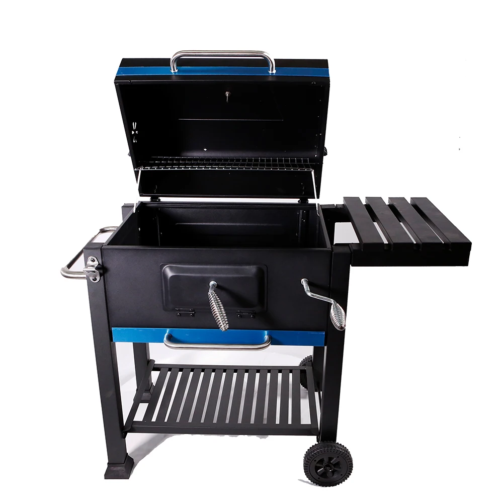 Garden Charcoal Barbecue Grill Smoker Camping Outdoor Kitchen Cart Bbq Grills for Trolley Carbon Steel Large Backyard Party