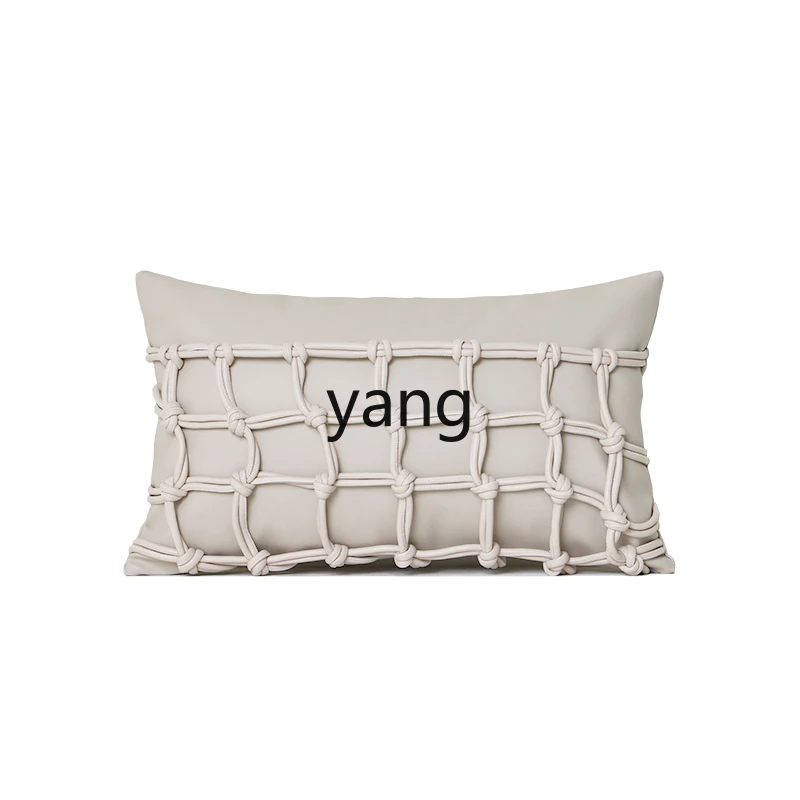 Yjq Simple Beige Mesh Decoration Waist Pillow Light Luxury Living Room Sofa Model Room Bedroom Pillow