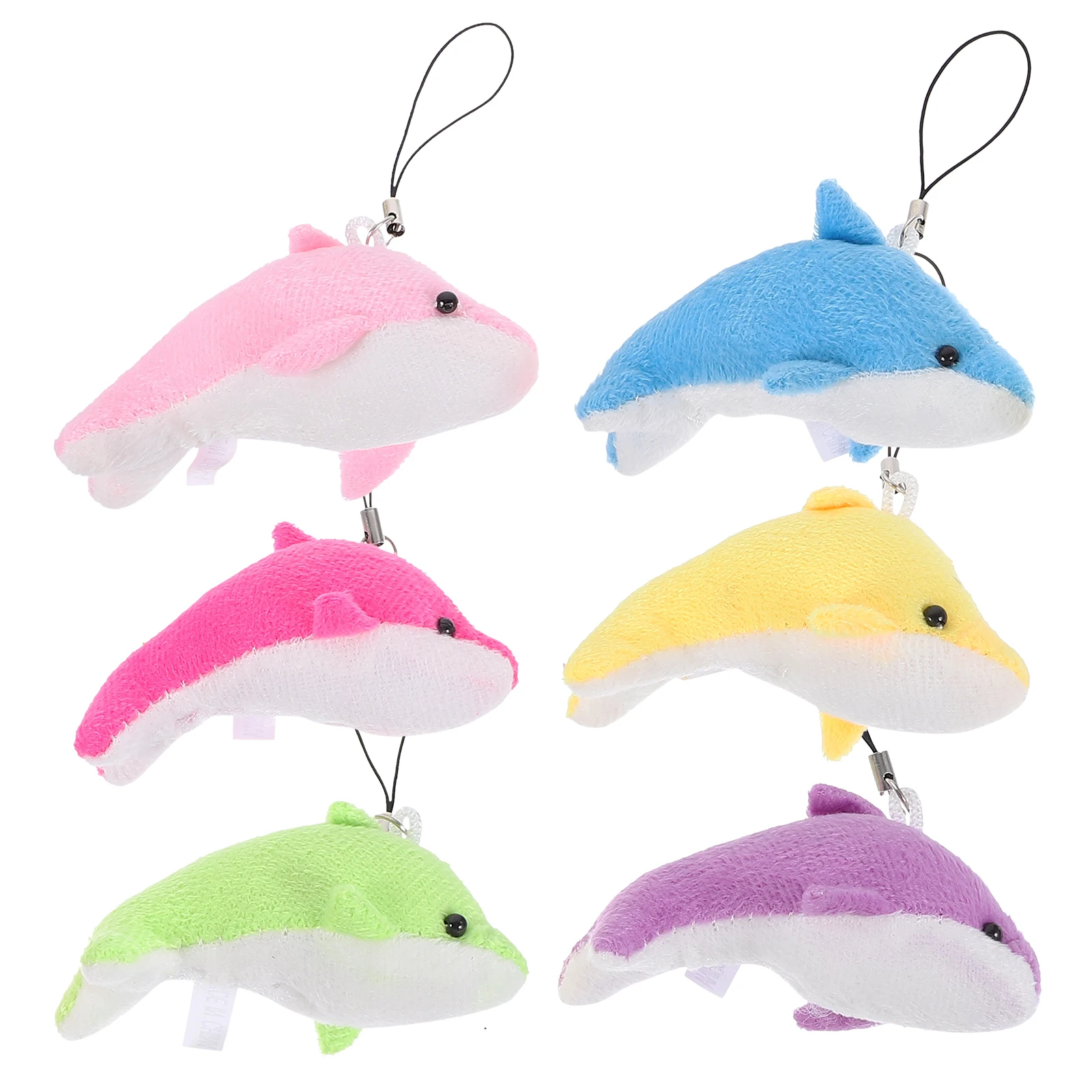 

6pcs Mini Dolphin Pendant Stuffed Animal Keychain Charm Sea Life Ornament Cartoon Design Safe PP Cotton Material Long Lifespan