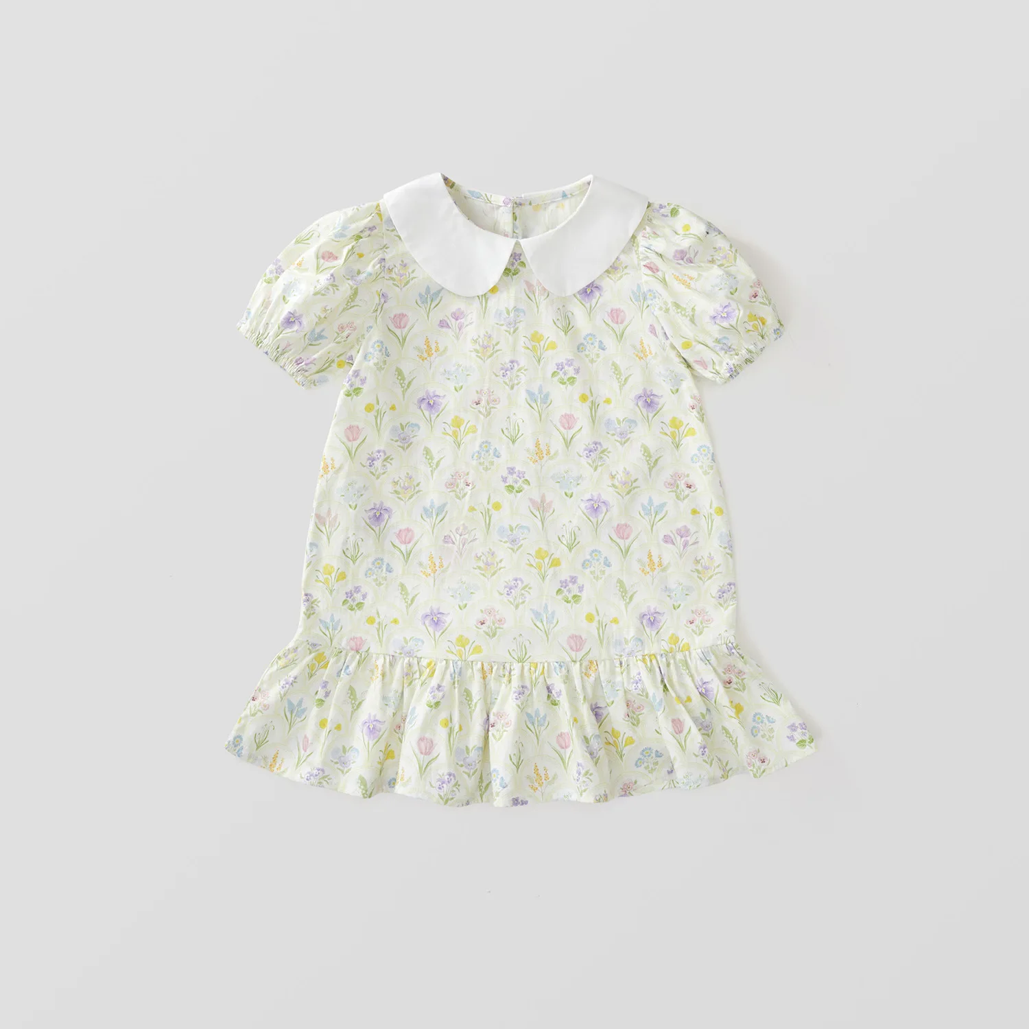 

2024 Summer New Arrival Girls Short Sleeve Ruffles Print Floral Yellow Roupa Infantil Menina Cute Party Dress Custume 18M-7T