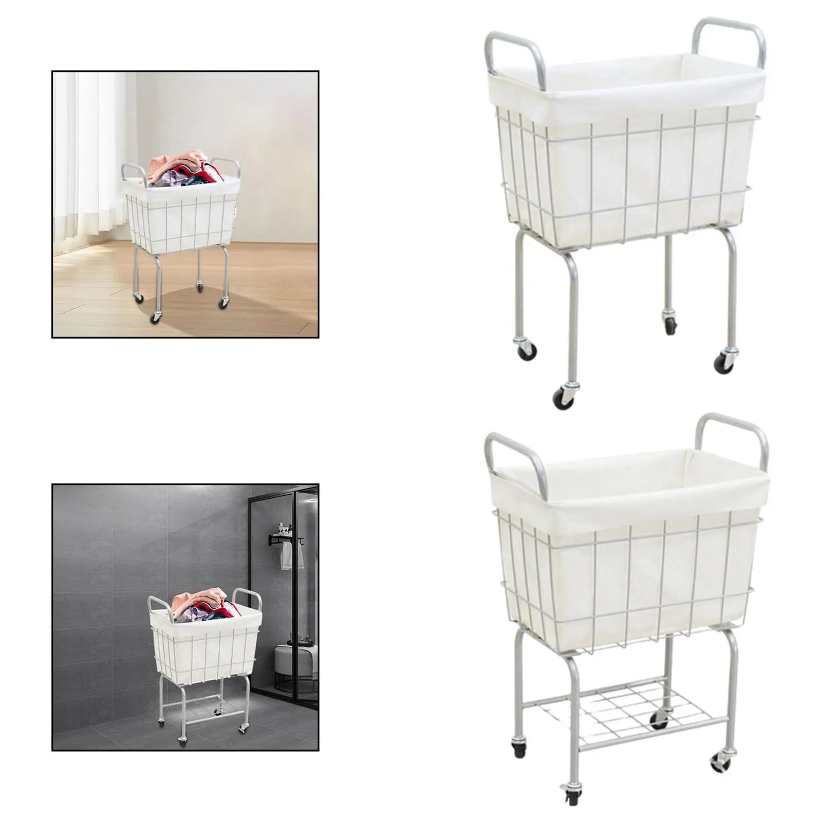 

Laundry Cart with Wheels Container Portable Sturdy Metal Frame Rack Multifunction Clothes Basket for Living Room Hotel Bathroom