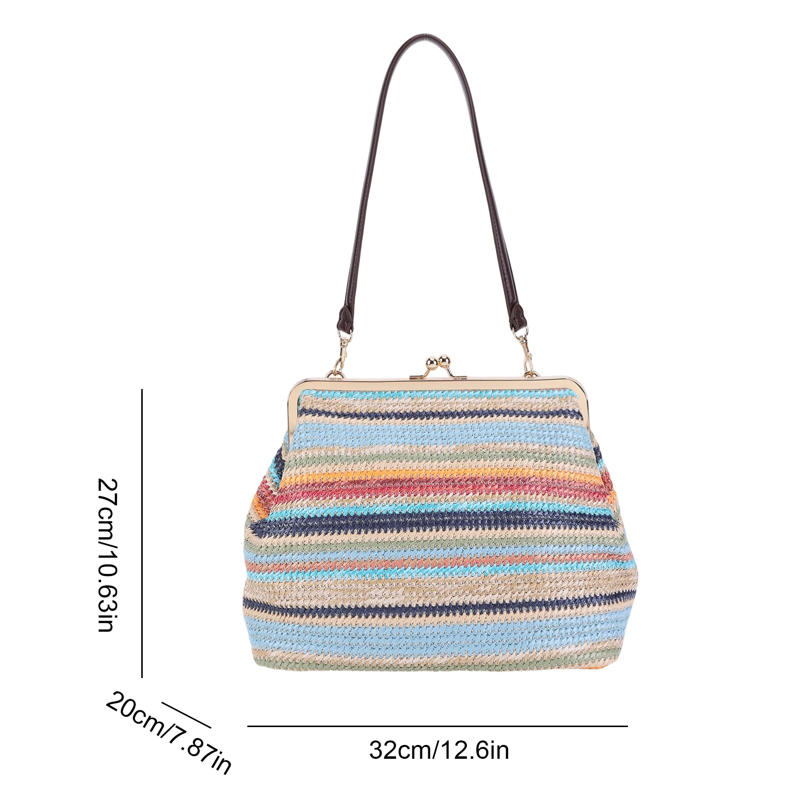 Kiss Lock Shoulder Bag for Women Knitted Hobo Clutch Purses Vintage Tote Handbag Large Capacity for Travel Shopping Work Dating
