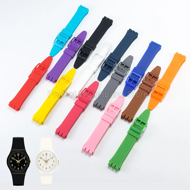 Silicone Watch Strap Skin-friendly Elastic Quick-dry for Swatch Gray Orange Black Blue Purple Three-pronged Interface 17 19mm