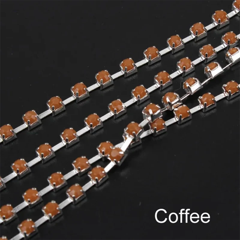 New Acrylic Rhinestone chain SS12 (3mm) Silver Cup chain 15 Colors For diy Sewing Clothes Accessories