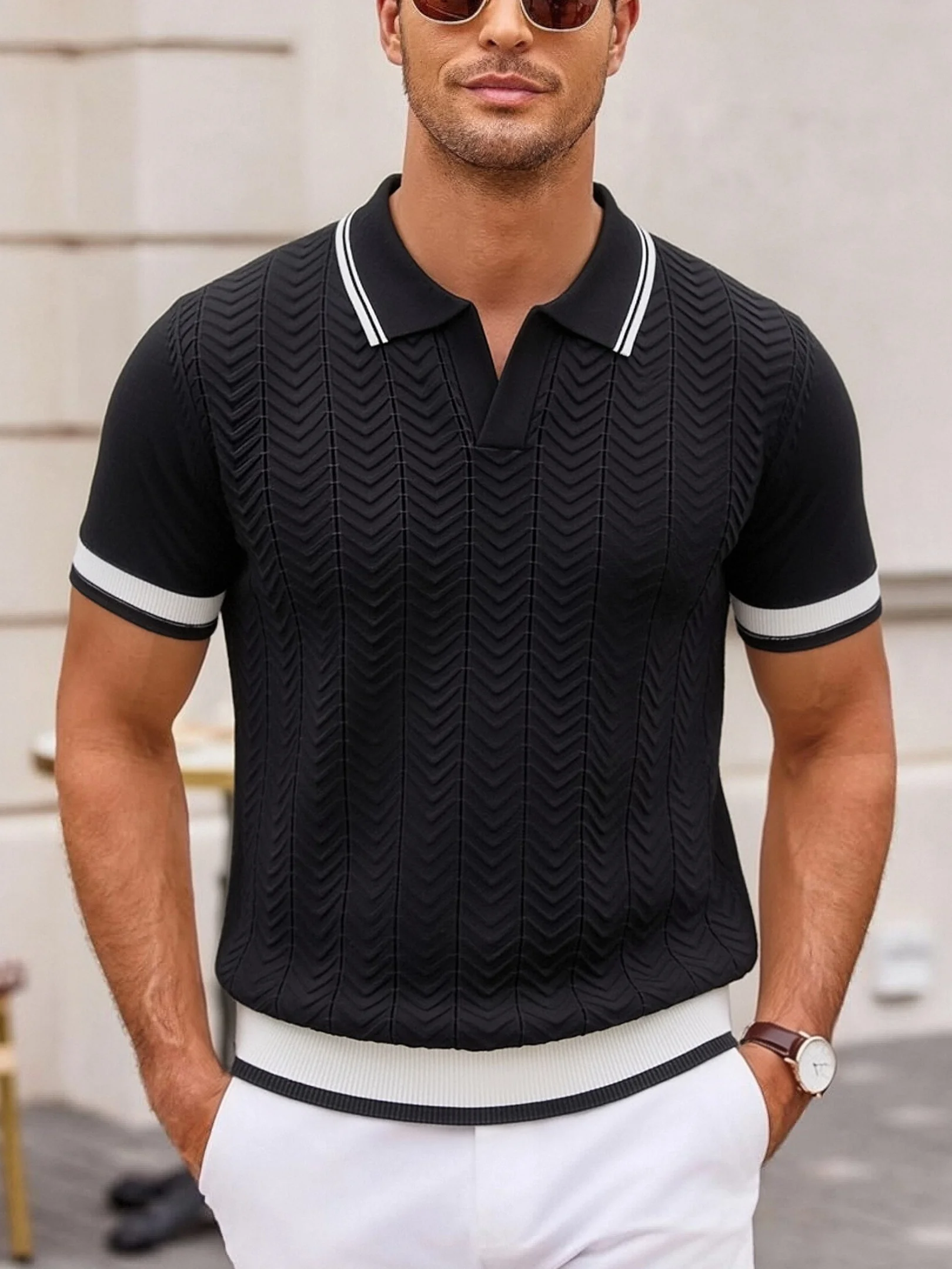 Mens Fashion Wear - قمصان بولو رجالية منسوجة بتصميم مُرقّع